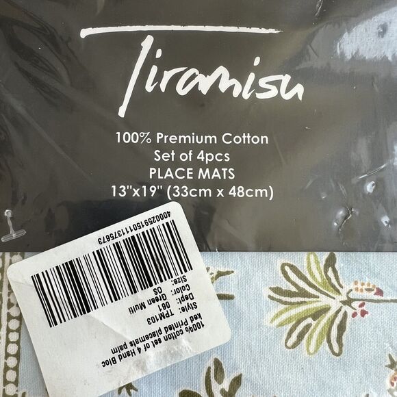 New TIRAMISU (Set of 4) Palms & Pineapples Floral Premium Cotton Placemats - Picture 2 of 4